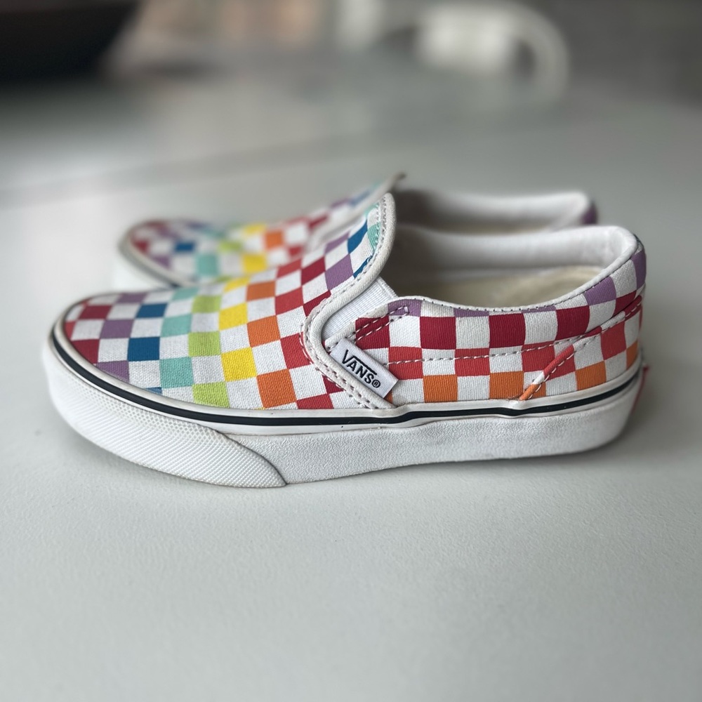 Vans slip on checkerboard rainbow kids size 12.5